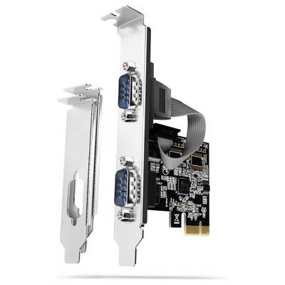 Carte d'extension PCIe avec deux ports série et un support DB9 sur une carte de circuit imprimé avec câble ruban