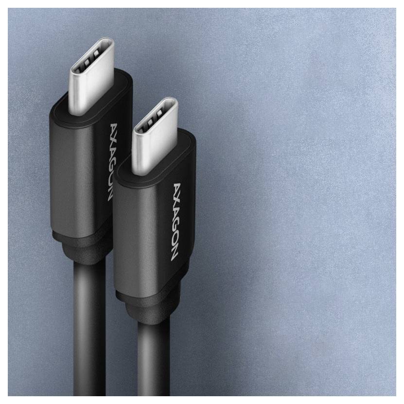 Deux câbles USB-C noirs avec des connecteurs argentés sur un fond bleu, chacun marqué « ANAGON ».