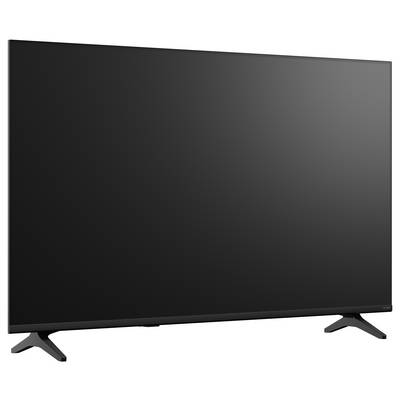 Un grand téléviseur à écran plat avec un écran noir vierge sur un pied.