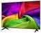 Un téléviseur à écran plat affichant un tourbillon abstrait vivide de formes semblables à du tissu multicolore sur un fond blanc.