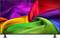 Téléviseur à écran plat affichant une image abstraite multicolore en tourbillon ressemblant à du tissu en violet, rouge, vert, bleu, orange et jaune.