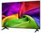 Téléviseur à écran plat affichant un tourbillon arc-en-ciel abstrait et vivant sur l'écran, présenté sur un fond blanc.