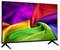 Téléviseur à écran plat affichant une image de tourbillon arc-en-ciel vivant sur un support noir, présenté de face sur un fond blanc.