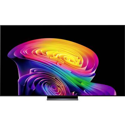 Artwork abstrait tourbillonnant coloré sur un écran de télévision, avec des rubans arc-en-ciel superposés sur un fond noir.