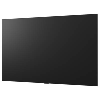 Téléviseur ou moniteur à écran plat noir vierge visualisé sous un angle sur fond blanc.