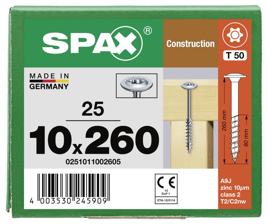SPAX 0251011002605 Boulon pour godets d'élévateur 10 mm 260 mm T-STAR plus acier 25 pc(s)-8