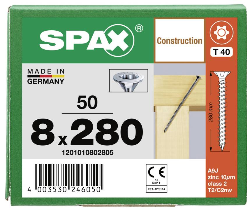 Boîte verte SPAX contenant 500 fixations à vis, étiquetée 4 x 55, présentée dans son emballage produit.