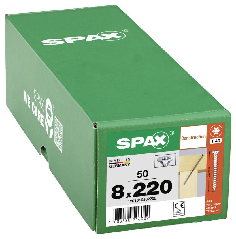 Paquet de vis SPAX WiROX, taille 5 x 70, quantité 200, avec code-barres et détails du produit sur la boîte.
