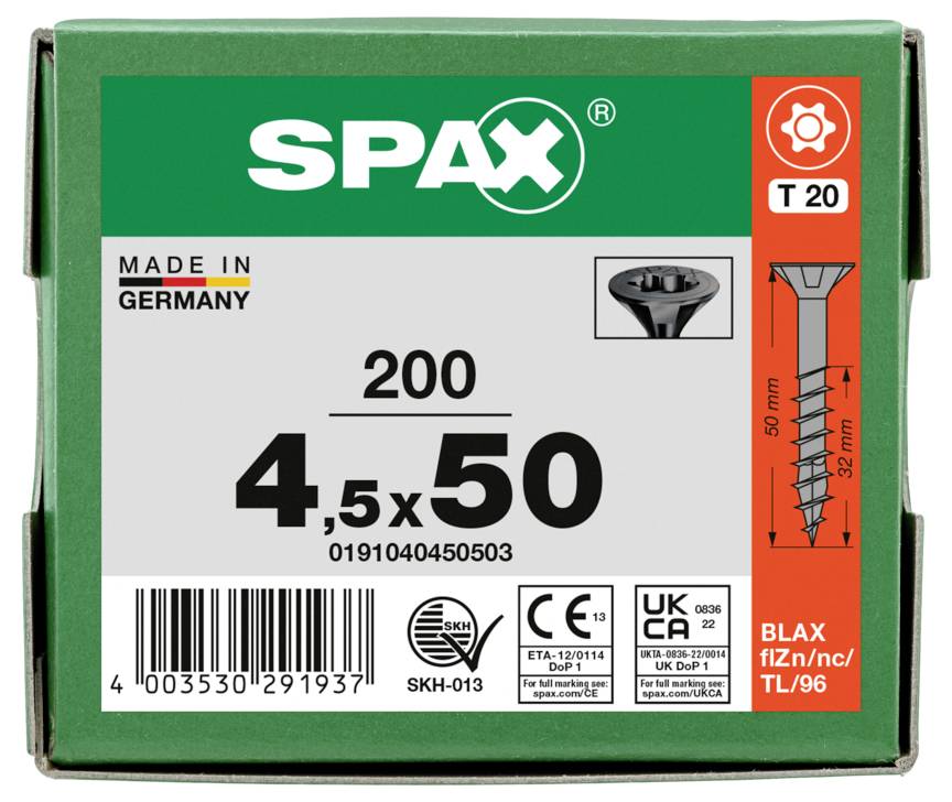 SPAX 0191040450503 Vis à tête fraisée 4.5 mm 50 mm T-STAR plus acier 200 pc(s)-4