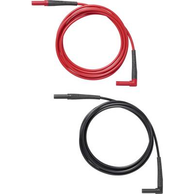 Deux câbles enroulés, l'un rouge et l'autre noir, chacun avec des connecteurs en forme de L à leurs extrémités sur un fond blanc.