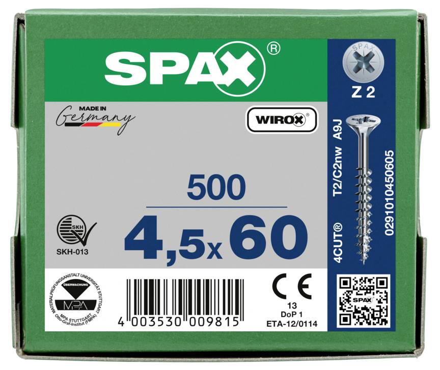SPAX 0291010450605 Vis à tête fraisée 4.5 mm 60 mm cruciforme Pozidriv acier 500 pc(s)-8