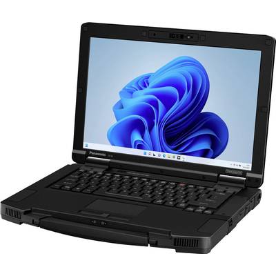 Ordinateur portable Panasonic robuste avec écran ouvert affichant Windows 11.