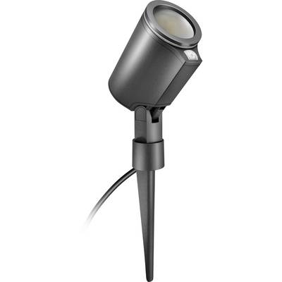 Projecteur extérieur noir réglable sur piquet de sol avec câble d'alimentation intégré.