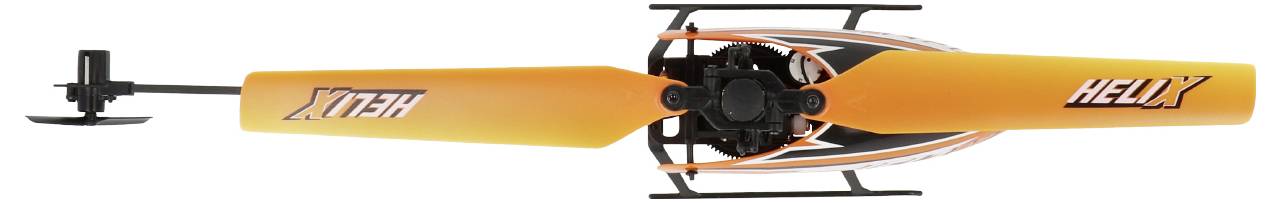 Ensemble de rotor d'hélicoptère orange avec deux pales s'étendant à partir du moyeu central, marqué HELIX et présenté dans une vue de côté.