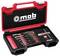 Mallette de transport rouge et noir ouverte avec le logo « mab », contenant un assortiment de tarauds, de filières et un outil à cliquet pour la réparation de filetage.