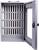 Cabinet métallique gris ouvert avec porte à charnière et cases numérotées 01-36 pour le rangement de clés ou d'échantillons.