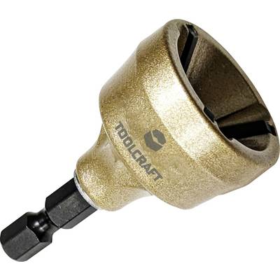 Adaptateur de socket TOOLCRAFT en or avec manche hexagonal noir sur fond blanc.