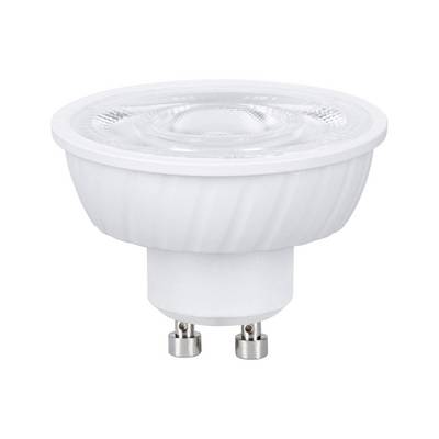 Ampoule de projecteur LED blanche avec un large réflecteur et une base à deux broches, présentée sur un fond blanc uni.