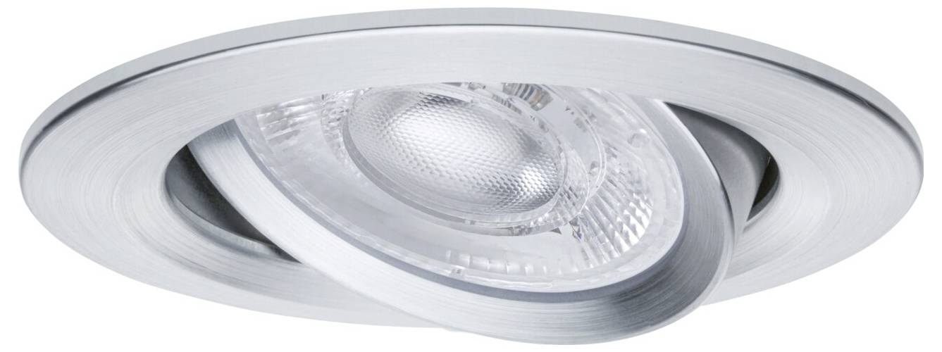 Projecteur de plafond encastré rond argenté ajustable avec lentille de bulbe transparent.