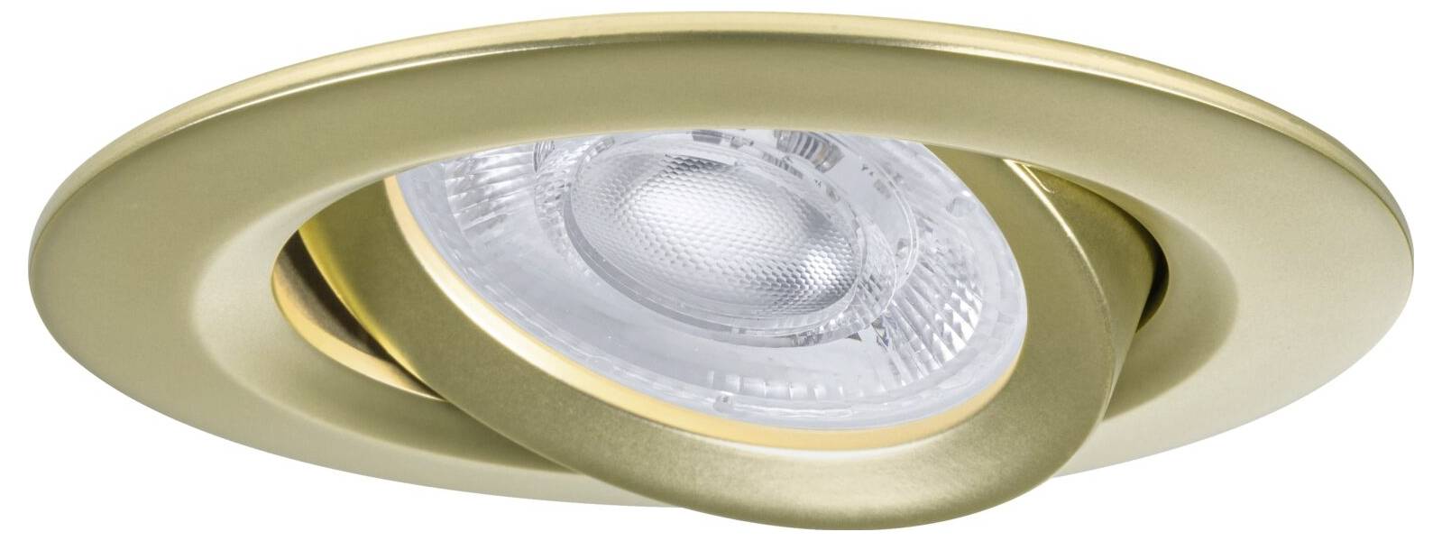 Luminaire de plafond encastré doré avec bague de finition circulaire inclinée et lentille de verre transparent pour ampoule
