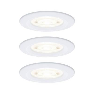 Trois luminaires de plafond blanc encastrés empilés verticalement sur un fond uni.