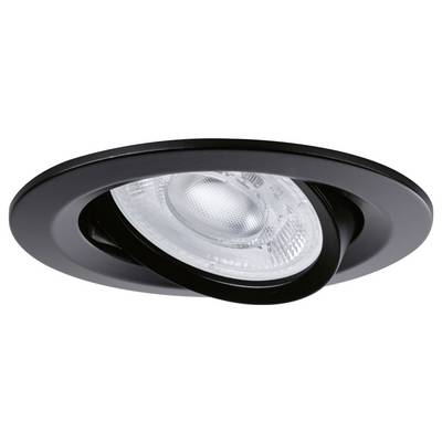 Projecteur encastré au plafond noir avec bague de finition ronde réglable et lentille de lampe transparente.