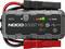 Démarreur portatif NOCO Boost HD GB70 avec pinces rouge et noir attachées, bouton d'alimentation, indicateur de batterie et étiquette 12V 2000A.