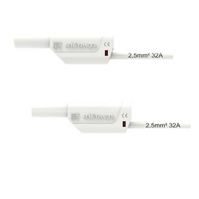 Deux connecteurs de câble électrique blanc en ligne marqués « SCHÜTZINGER » et « 2,5 mm² 32 A » sur un fond neutre.