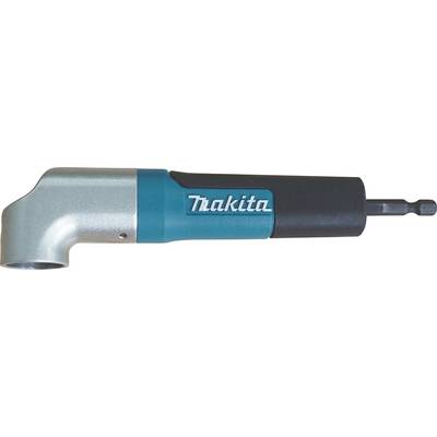 Attachement de tournevisseuse à angle droit sans fil Makita avec tête gris métallisé, corps bleu-vert et manche noir.
