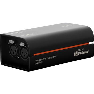 Boîtier de fusion de microphone passif Black Palmer 'tauber' avec deux entrées XLR sur le devant et une bande latérale orange.