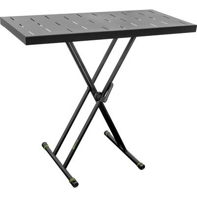 Support de clavier pliable ajustable noir avec pieds en X et plateau supérieur à fentes.