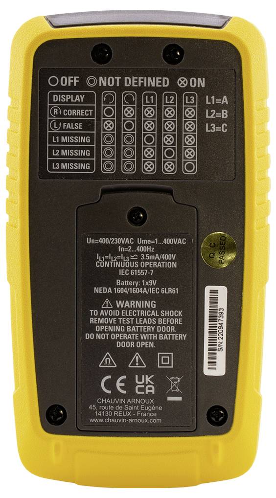 Testeur de phase et de champ tournant Chauvin Arnoux CA 6611 CAT III 1000 V, CAT IV 600 V LED-6