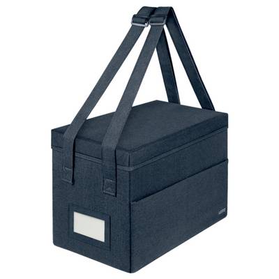 Sac isotherme de transport noir avec sangles d'épaule et une poche transparente pour étiquette sur le devant.