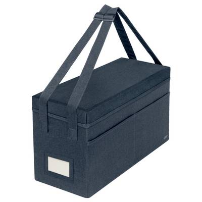 Sac de transport rectangulaire isolé de couleur foncée avec deux bretelles d'épaule et une petite fenêtre d'étiquette à l'avant.