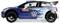 Voiture de rallye Volkswagen bleu et blanc en vue latérale, étiquetée 'WALES 1', avec des graphiques de course et un aileron arrière.