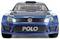 Vue de face d'une voiture Volkswagen Polo bleue avec le logo Volkswagen et « POLO » sur la calandre.