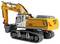 Excavatrice sur chenilles jouet Orange AMEWI G100E avec godet noir sur fond blanc
