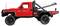 Camion de dépannage rouge en vue latérale sur fond blanc, avec une grue arrière extensible et un plateau à ridelles pour le remorquage de véhicules.