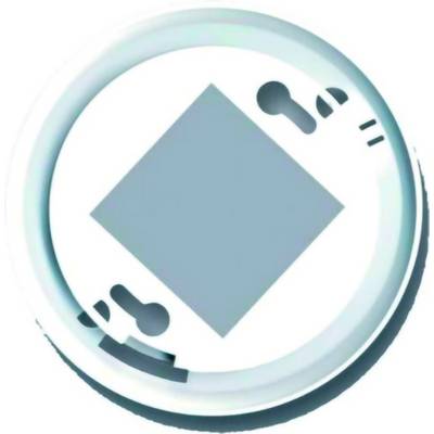Icône circulaire abstraite avec un diamant bleu pâle au centre et de petites marques de connecteur foncées autour du bord.