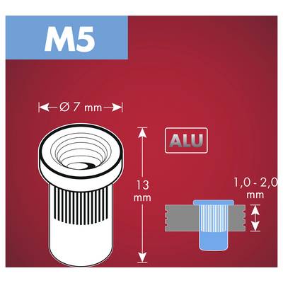 Arrow Tool Group 762614 Ecrou à sertir en aveugle (Ø x L) 7 mm x 13 mm M5 aluminium aluminium RN M5 7 x 13 ALU 50ST 50 p-2