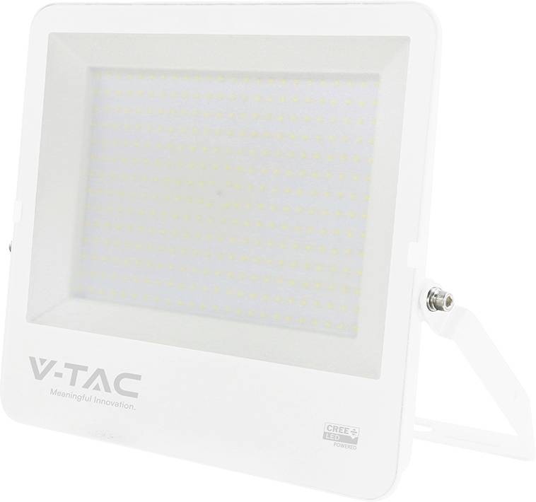 Projecteur LED blanc V-TAC avec support de montage réglable, montré en vue de face sur fond blanc.