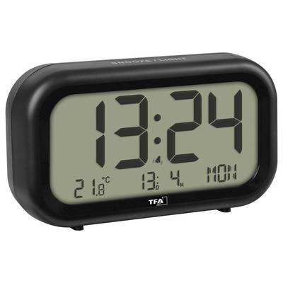 TFA Dostmann 60.2052.01 à quartz Réveil noir Heures de réveil 1 grand écran, sonnerie de réveil très puissante-2
