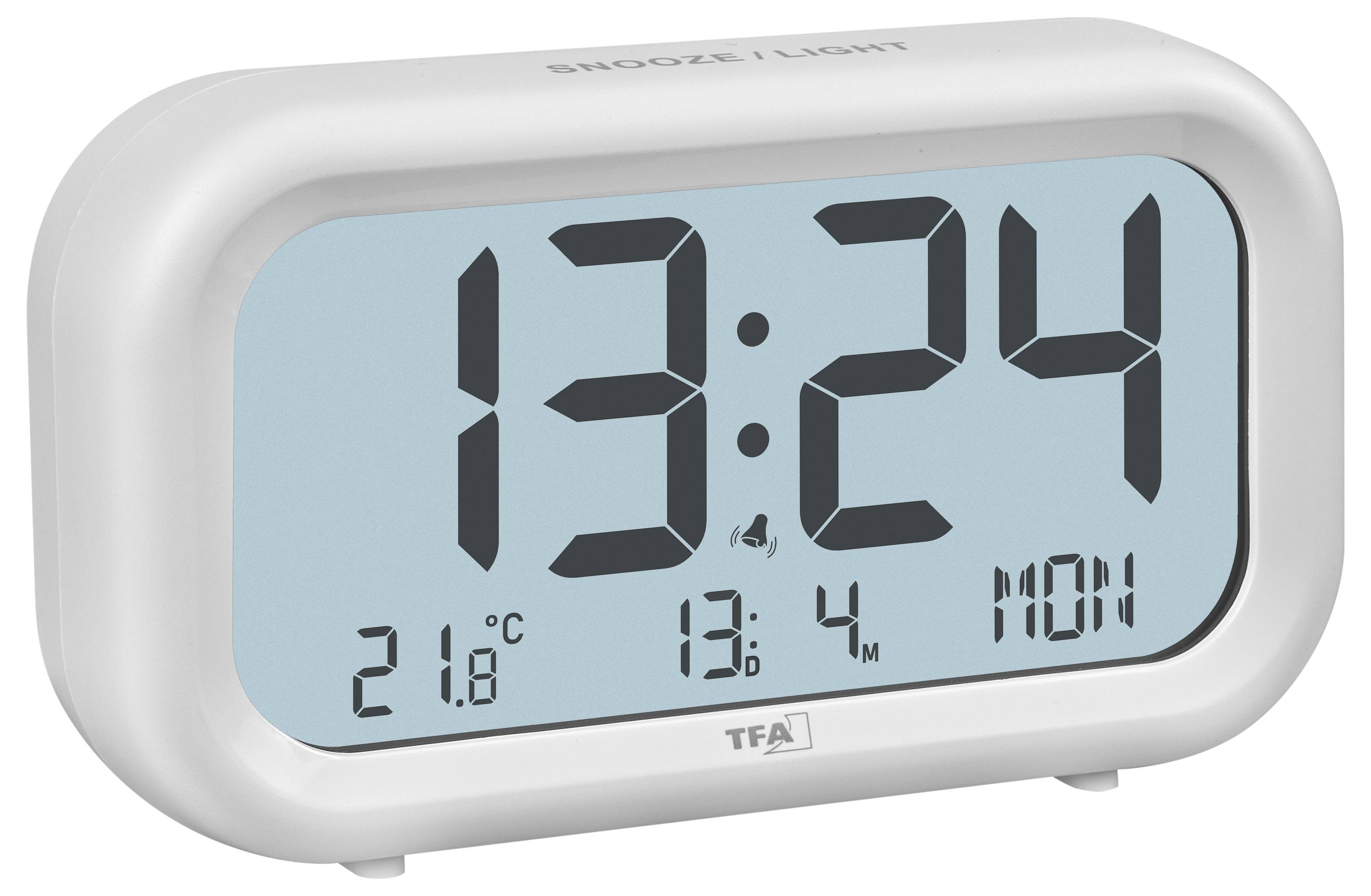 TFA Dostmann 60.2052.02 à quartz Réveil blanc Heures de réveil 2 grand écran, sonnerie de réveil très puissante-1
