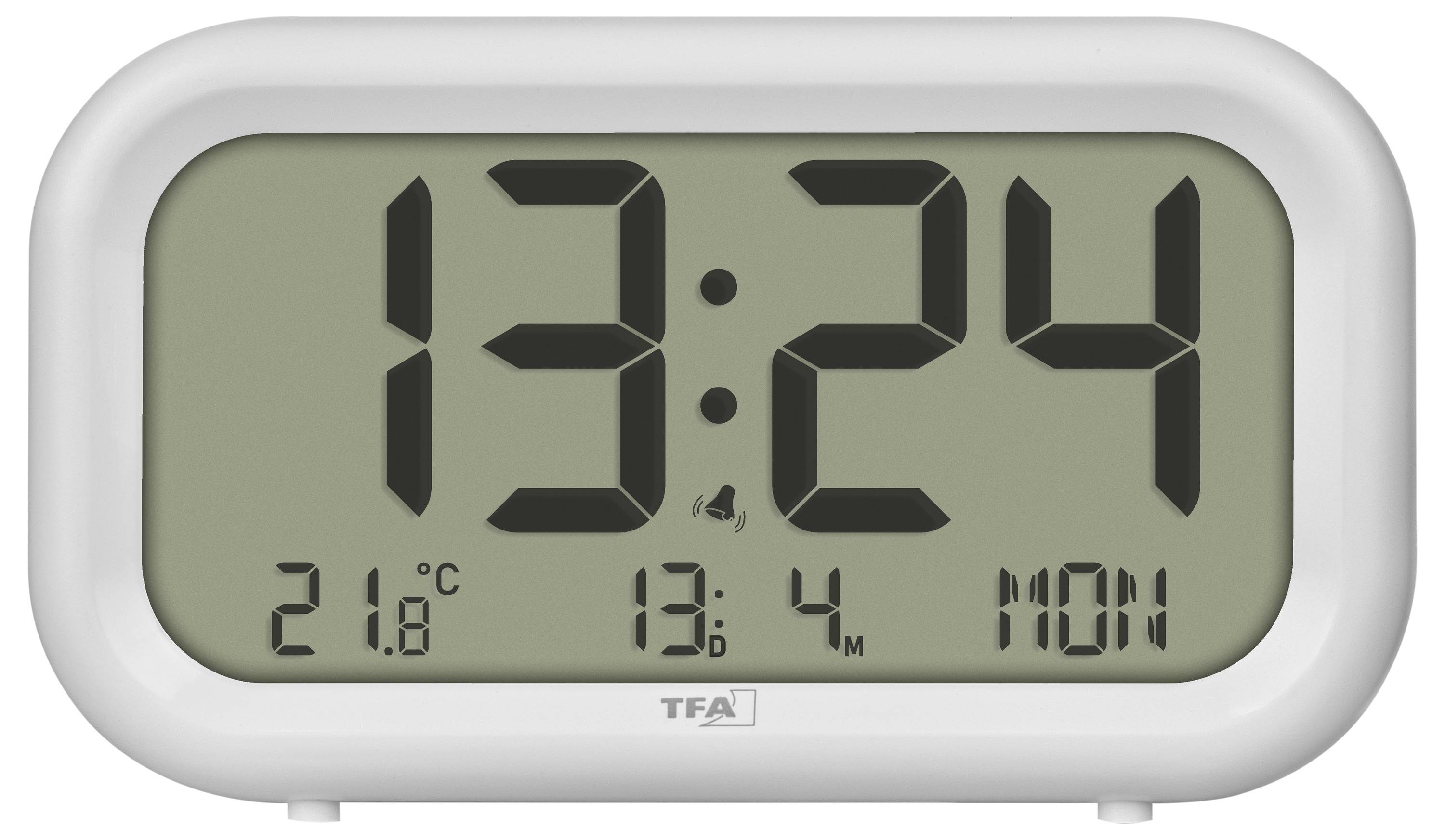 TFA Dostmann 60.2052.02 à quartz Réveil blanc Heures de réveil 2 grand écran, sonnerie de réveil très puissante-2