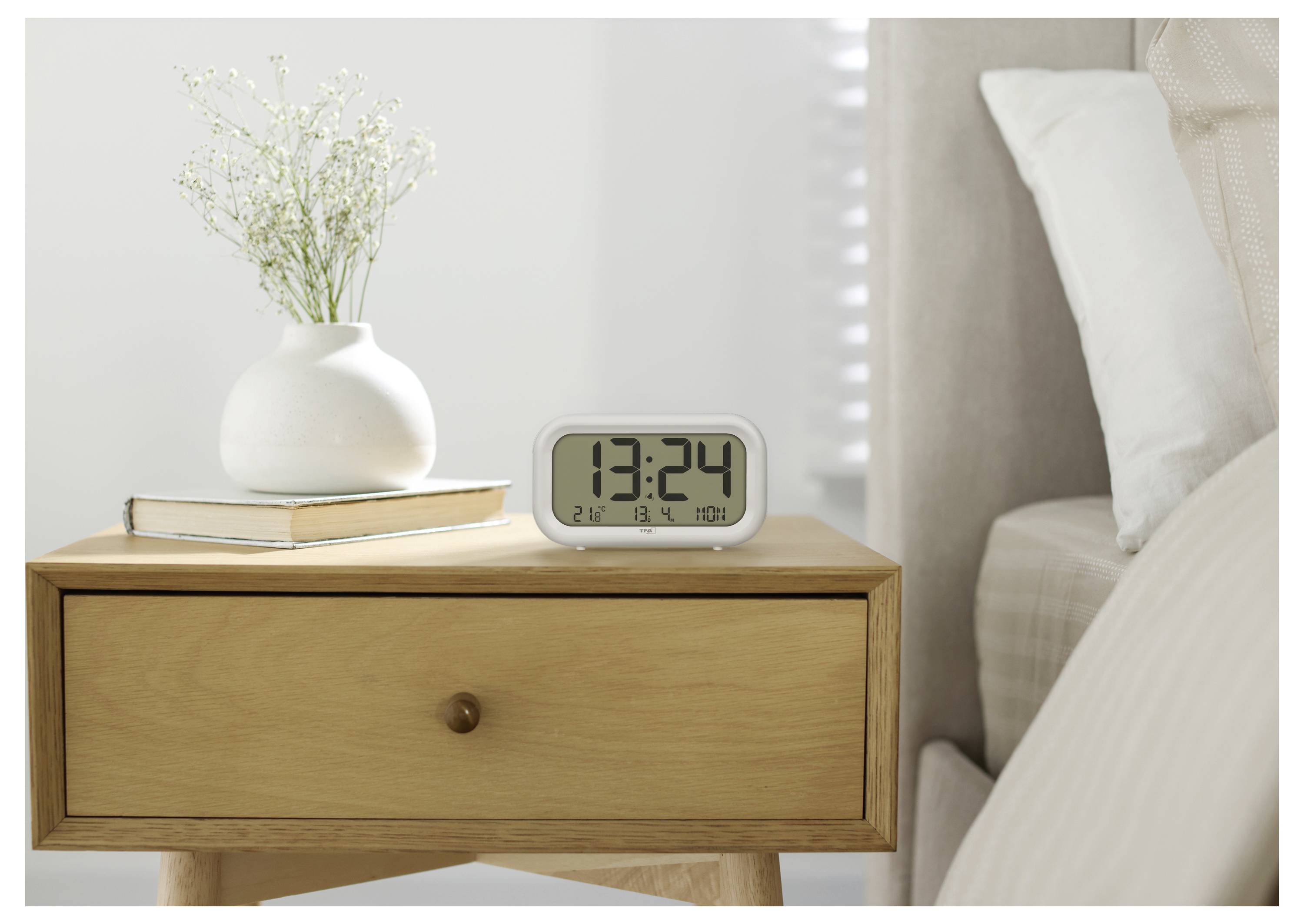 TFA Dostmann 60.2052.02 à quartz Réveil blanc Heures de réveil 2 grand écran, sonnerie de réveil très puissante-3