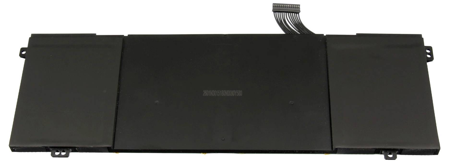 Composant électronique rectangulaire noir avec un câble attaché au centre du haut, présenté sur un fond blanc.