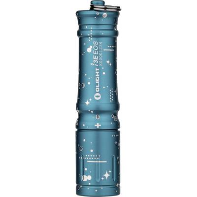 Lampe de poche Olight couleur sarcelle avec revêtement texturé antidérapant, présentée verticalement sur fond blanc.