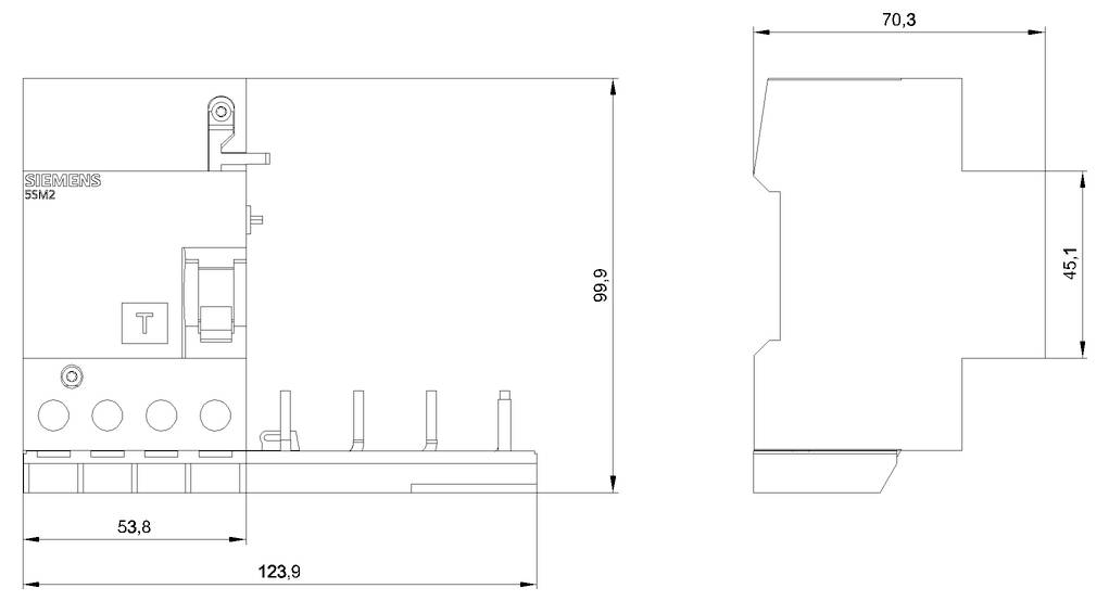 Vanne industrielle Siemens noire avec trois ports à brides et une tige verticale, présentée sur un fond blanc.