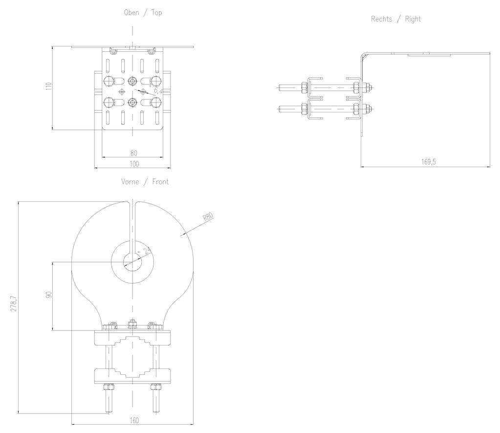 # Dessin technique d'un connecteur électrique circulaire en vues de dessus, de droite et de face avec dimensions et détails de montage.