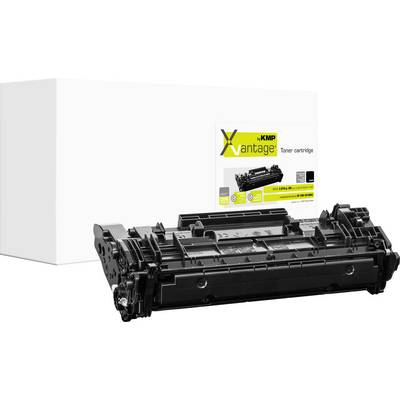 Cartouche de toner noir devant une boîte de cartouche de toner KMP Vantage blanche.